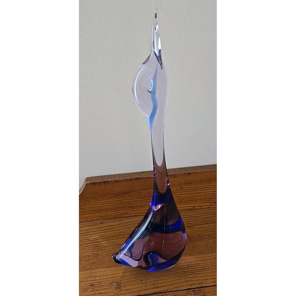 VTG Lorraine Long Necked Canadian Goose Hand Blown Glass Sculpture Blue/Clear